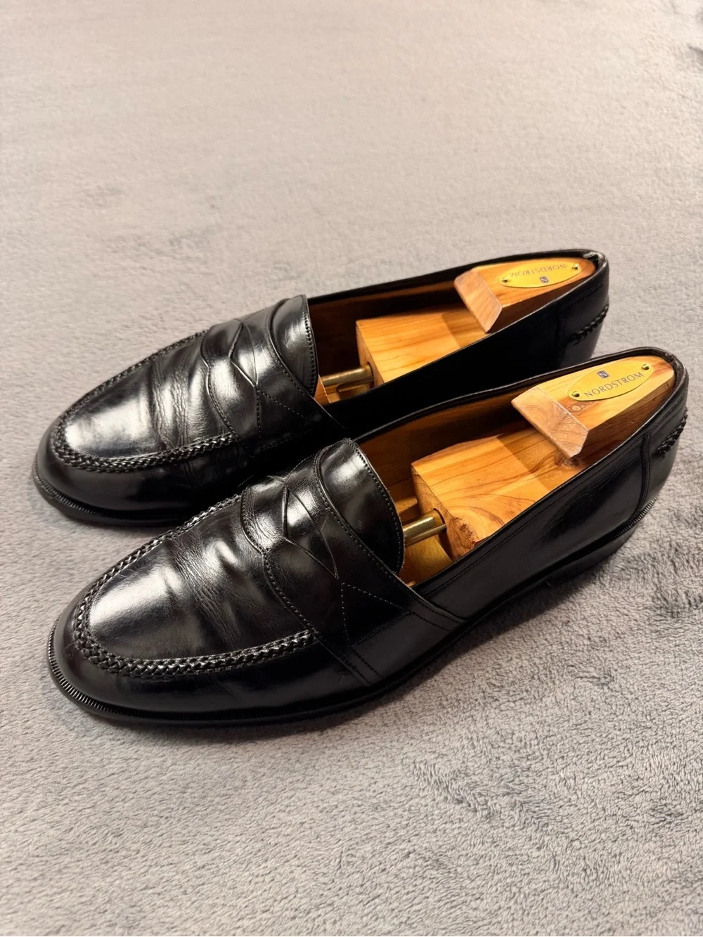 Johnston & Murphy Black Leather Penny Loafers - Men